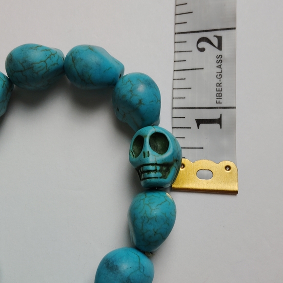 Synthetic Turquoise Skull Tibetan Prayer Bead Mala Bracelet for Men Women - Picture 5 of 5